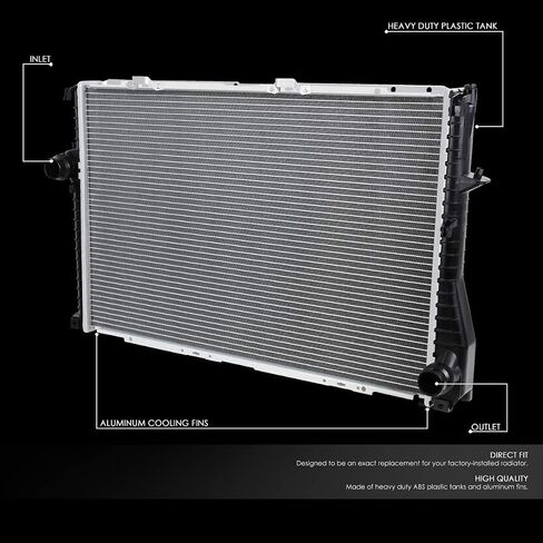 مشعاع ألومنيوم أساسي من DNA Motoring OEM-RA-2284 OE متوافق مع 99-06 BMW 525i / 528i / 530i / 545i، 25-9/16 بوصة عرض × 17-1/2 بوصة ارتفاع × 1-5/8 بوصة عمق، مدخل 1-1/2 بوصة، مخرج 1-1/2 بوصة in Saudi Arabia