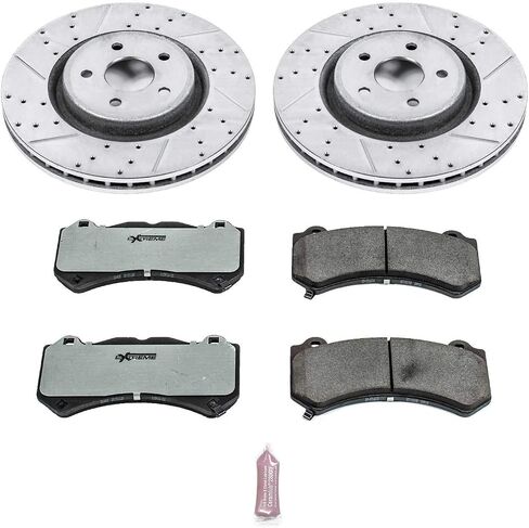Power Stop Brake Kit For 2012 2013 Jeep Grand Cherokee SRT8, 2014-2020 Jeep Grand Cherokee SRT, 2018-2020 Dodge Durango SRT - Front Carbon Fiber Brake Pads with Drilled Slotted Brake Rotors, K5957-26 in Saudi Arabia