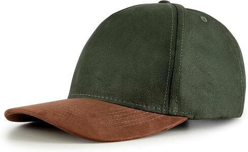 Men's Premium Two-Tone Suede Baseball Cap, Green with Brown Brim, 100% Cotton Blend, Adjustable Strap, Casual Style in Saudi Arabia