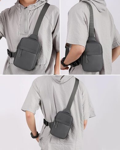Peicees Small Anti-theft Sling Bag for Men Women Waterproof Mini Crossbody Backpack Chest Bag Travel Passport Phone Holder, Black in Saudi Arabia