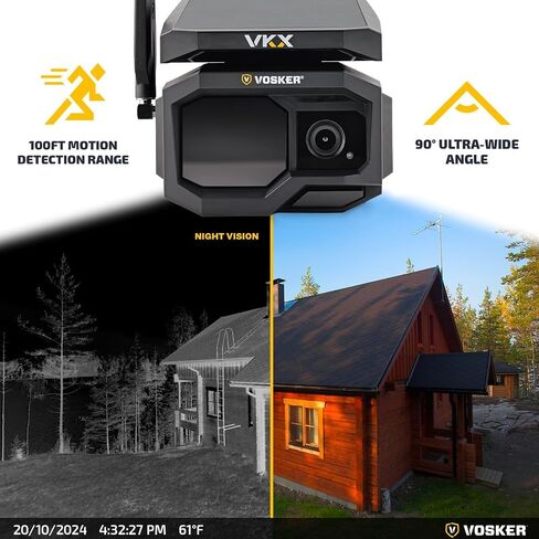 Vosker VKX Solar Powered 4G-LTE Outdoor Cellular Security Camera - No Wifi Needed, Motion Activated, Night Vision, SIM Card Included, On-demand Mode, IP65 Weather-Resistant in Kuwait