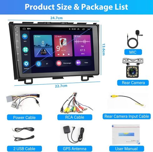 Android 13 Wireless Carplay Car Stereo لـ Honda CRV 2007-2011 - 9 بوصة راديو سيارة تعمل باللمس مع نظام الملاحة التلقائي Android اللاسلكي مع HIFI WiFi AHD Camera [1G & 32G] in Kuwait