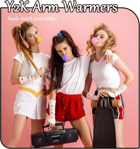 4 أزواج من تدفئة الذراع على شكل نجمة Y2K، أكمام ذراع محبوكة من Kawaii، قفازات لطيفة بدون أصابع، ملحقات الجرونج للنساء في الهالوين in Kuwait