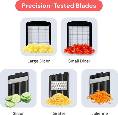 يشمل مروحية الخضار في Fullstar All -in -1 ، Slicer و Cheese Gather - Franch Fry Cutter & Veggie Dicer - Cheese Slicer - مكافأة يدويًا يدويًا (6 في 1 ، أسود/أبيض) in Kuwait