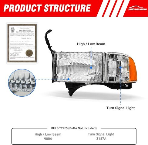 For 2009-2012 Dodge Ram 1500 2500 3500 Pickup Dual Cab Trims Headlights Chrome Housing Amber Reflector Driver and Passenger Side(Not fit Quad Models) Pair in Kuwait