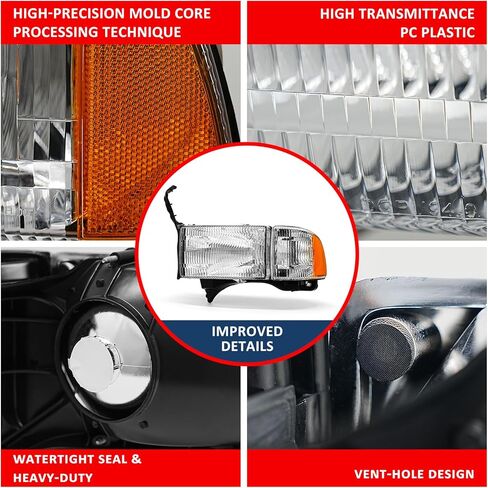 For 2009-2012 Dodge Ram 1500 2500 3500 Pickup Dual Cab Trims Headlights Chrome Housing Amber Reflector Driver and Passenger Side(Not fit Quad Models) Pair in Kuwait