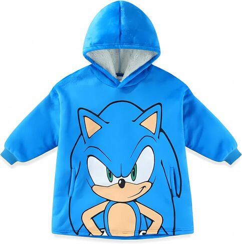 هودي SEGA Sonic the Hedgehog Boys Sherpa كبير الحجم مبطن بجيوب للأطفال الكبار مقاس واحد (يناسب المقاسات من 4 إلى 10) أزرق in Saudi Arabia