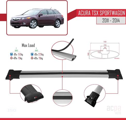 FLY Model Roof Rack Rack Compatible with Acura TSX Sport Wagon 2011-2014 Rail Bars Grey Aluminum 2 Rods in Saudi Arabia