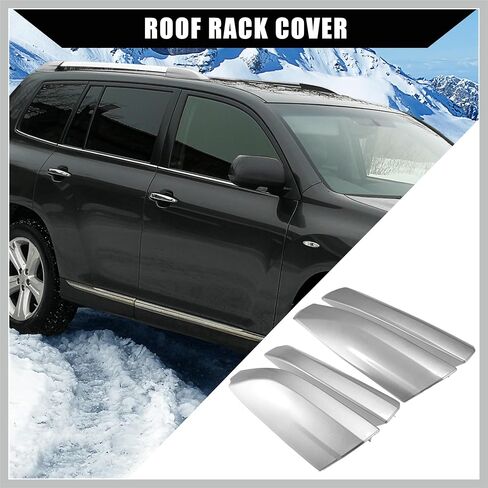 Upper/Roof Rack Rails End Cap Protection Cover Shell for Toyota Highlander 2008-2013 / Rails End Covers Shell Cap / 4 Pcs/Silver Tone White Replacement Car Parts in Saudi Arabia