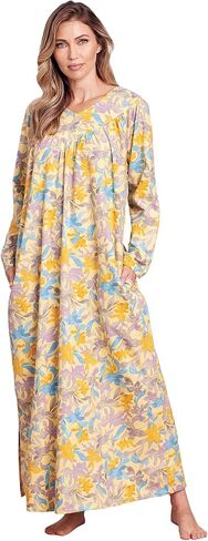 AmeriMark Women Full-Length Flannel Nightgown Pajamas – Ladies Lightweight Warm Cotton Night Gown Nightshirt for Sleeping in Kuwait
