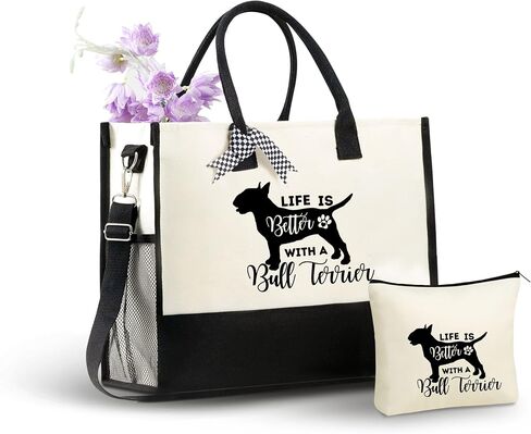 InnoBeta Bull Terrier Gifts for Women Canvas Tote Bag, Bull Terrier Gifts Tote with Top Zipper Closure and Shoulder Strap for Birthday, Mother's Day, Christmas in Saudi Arabia