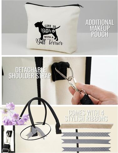 InnoBeta Bull Terrier Gifts for Women Canvas Tote Bag, Bull Terrier Gifts Tote with Top Zipper Closure and Shoulder Strap for Birthday, Mother's Day, Christmas in Saudi Arabia