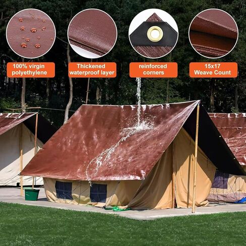 Heavy Duty Waterproof Tarp Cover, Brown, 40x60 Feet, 10 Mil Thick, Multipurpose Poly Material with Metal Grommets, Reinforced Edges (30x40) in Saudi Arabia