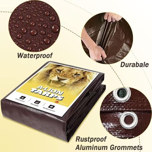 Heavy Duty Waterproof Tarp Cover, Brown, 40x60 Feet, 10 Mil Thick, Multipurpose Poly Material with Metal Grommets, Reinforced Edges (30x40) in Saudi Arabia