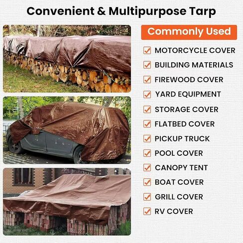 Heavy Duty Waterproof Tarp Cover, Brown, 40x60 Feet, 10 Mil Thick, Multipurpose Poly Material with Metal Grommets, Reinforced Edges (30x40) in Saudi Arabia