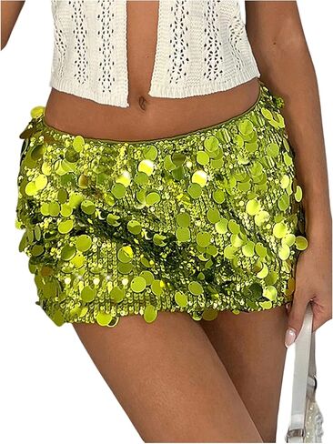 Floerns Women's Sparkly Sequin Mini Skirt Low Waist Date Night Party Bodycon Skirts in Saudi Arabia