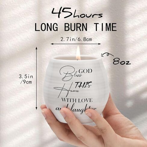 Housewarming Gifts New Home, New Home Gift Ideas, Christian House Warming Gifts for First Apartment, Handmade Ceramic 8oz Lavender Scented Soy Candle, God Bless This Home with Love and Laughter in Saudi Arabia
