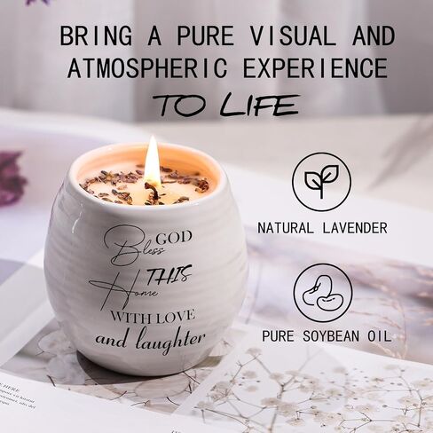Housewarming Gifts New Home, New Home Gift Ideas, Christian House Warming Gifts for First Apartment, Handmade Ceramic 8oz Lavender Scented Soy Candle, God Bless This Home with Love and Laughter in Saudi Arabia