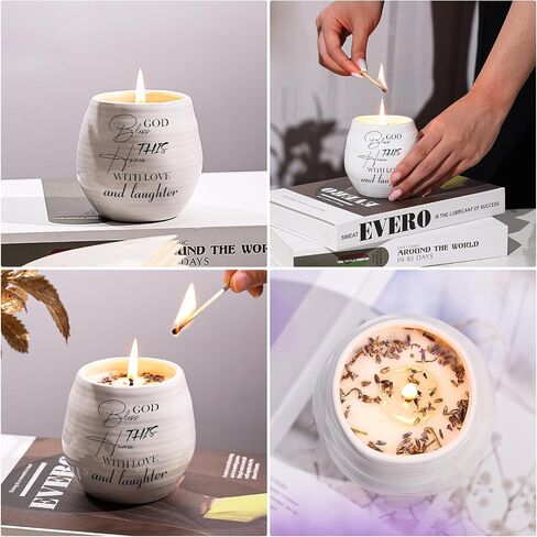 Housewarming Gifts New Home, New Home Gift Ideas, Christian House Warming Gifts for First Apartment, Handmade Ceramic 8oz Lavender Scented Soy Candle, God Bless This Home with Love and Laughter in Saudi Arabia