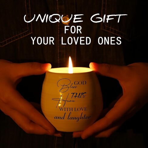 Housewarming Gifts New Home, New Home Gift Ideas, Christian House Warming Gifts for First Apartment, Handmade Ceramic 8oz Lavender Scented Soy Candle, God Bless This Home with Love and Laughter in Saudi Arabia