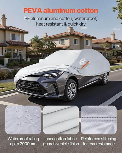 VEVOR Car Cover, Car Cover Waterproof for Toyota Camry Mid Size Sedan, Custom-fit All Weather Sun Rain Wind Frost Dust Snow Protection Full Exterior Covers with Door Zipper and Cotton Lining, Silver in Saudi Arabia