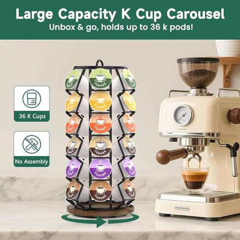 EsLuker.ly K Cup Holder Coffee Pod Organizer Carousel for Countertop, Rotatable Metal 4-Tier Storage Rack Stand for 30 K Cups & Tea Bags, Convenience Meets Elegance in Kuwait