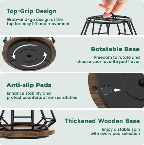 EsLuker.ly K Cup Holder Coffee Pod Organizer Carousel for Countertop, Rotatable Metal 4-Tier Storage Rack Stand for 30 K Cups & Tea Bags, Convenience Meets Elegance in Kuwait