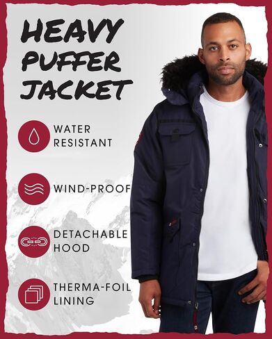 CANADA WEATHER GEAR Men's Parka - Heavyweight Ripstop Insulated ThermaFoil Lined Puffer Winter Jacket for Men (M-XXL), Size 4X, Black in Saudi Arabia