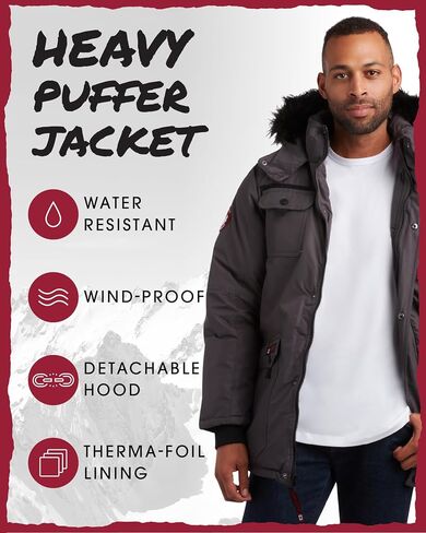 CANADA WEATHER GEAR Men's Parka - Heavyweight Ripstop Insulated ThermaFoil Lined Puffer Winter Jacket for Men (M-XXL), Size 4X, Black in Saudi Arabia