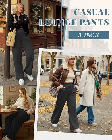 3 Pack Women's Plus Size Wide Leg Sweatpants High Waisted Drawstring Baggy Pants Loose Casual Pants with Pockets in Saudi Arabia