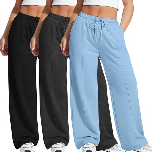 3 Pack Women's Plus Size Wide Leg Sweatpants High Waisted Drawstring Baggy Pants Loose Casual Pants with Pockets in Saudi Arabia