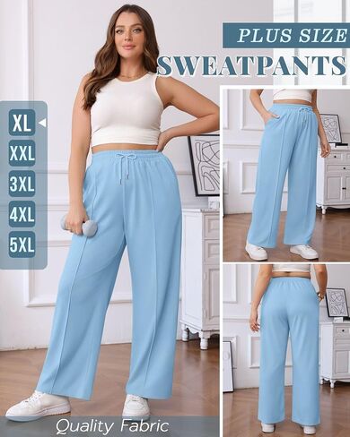 3 Pack Women's Plus Size Wide Leg Sweatpants High Waisted Drawstring Baggy Pants Loose Casual Pants with Pockets in Saudi Arabia