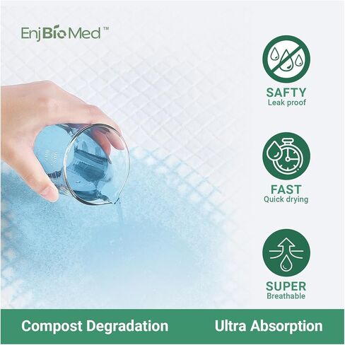 EnjBioMed Eco-Friendly Extra Large Ultra Absorbent Bed Pads Disposable Adult 105g (30" X 36" Pack of 50), with Adhesive Strips , Leakproof Incontinence Pee Pads for Adults in Kuwait