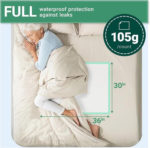 EnjBioMed Eco-Friendly Extra Large Ultra Absorbent Bed Pads Disposable Adult 105g (30" X 36" Pack of 50), with Adhesive Strips , Leakproof Incontinence Pee Pads for Adults in Kuwait