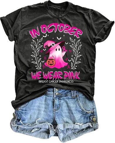 Breast Cancer Shirts for Women in October We Wear Pink Tops Halloween Ghost Costumes Pink Ribbon Awareness Clothing in Saudi Arabia