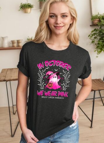 Breast Cancer Shirts for Women in October We Wear Pink Tops Halloween Ghost Costumes Pink Ribbon Awareness Clothing in Saudi Arabia