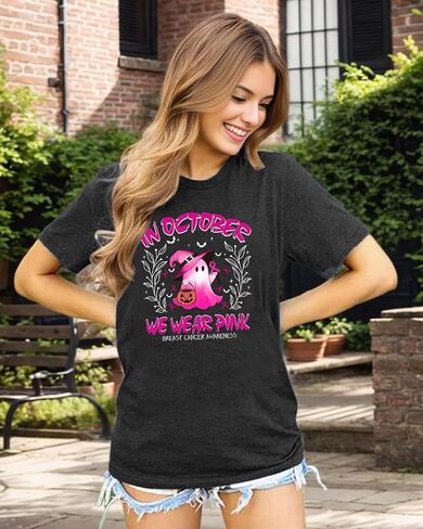 Breast Cancer Shirts for Women in October We Wear Pink Tops Halloween Ghost Costumes Pink Ribbon Awareness Clothing in Saudi Arabia
