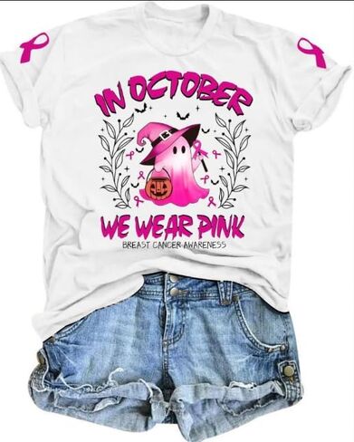 Breast Cancer Shirts for Women in October We Wear Pink Tops Halloween Ghost Costumes Pink Ribbon Awareness Clothing in Saudi Arabia