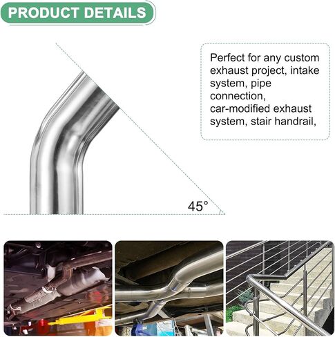 OD 2.5 Inch 45 Degree Mandrel Bend Elbow, Thicken 2 mm 304 Stainless Steel Exhaust Elbow Pipe for Car Modified Exhaust System, Stair Handrail Bend, Height 160 mm in Saudi Arabia