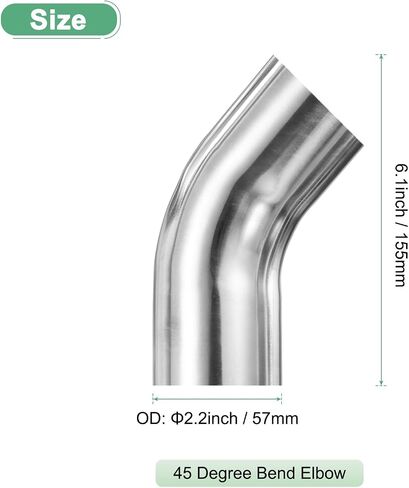 OD 2.5 Inch 45 Degree Mandrel Bend Elbow, Thicken 2 mm 304 Stainless Steel Exhaust Elbow Pipe for Car Modified Exhaust System, Stair Handrail Bend, Height 160 mm in Saudi Arabia