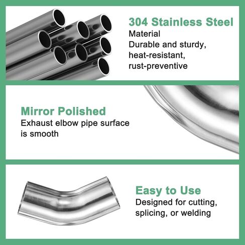 OD 2.5 Inch 45 Degree Mandrel Bend Elbow, Thicken 2 mm 304 Stainless Steel Exhaust Elbow Pipe for Car Modified Exhaust System, Stair Handrail Bend, Height 160 mm in Saudi Arabia