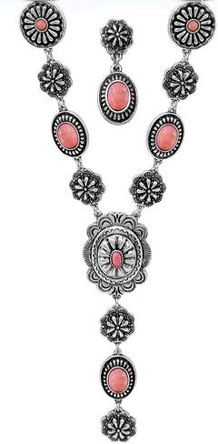 Rosemarie & Jubalee Women's Stunning Vintage Western Style Conchos And Semi Precious Howlite Stone Y-Drop Necklace Earring Gift Set, 22"+3" Extender in Kuwait