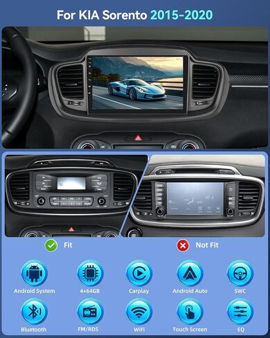 2+64G for KIA Sorento 2015 2016 2017 2018 2019 2020 Android Car Stereo with Wireless Carplay and Android Auto - 10 Inch HD Touchscreen Radio with EQ GPS WiFi FM/RDS + AHD Rear View Camera, MIC in Kuwait