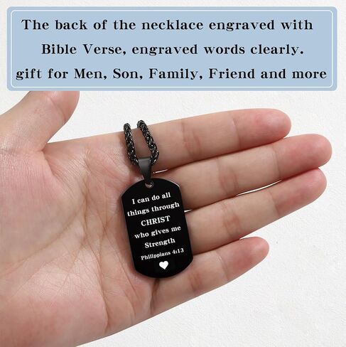 Dog Tag Christian Necklace for Men, Bible Verse American Flag Cross Necklace for Birthday Christmas First Communion Baptism Gifts in Kuwait