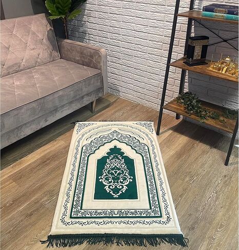 Modefa Foam Prayer Rug | Padded Cushion Janamaz Sajjada | One Inch Thick Soft Velvet Islamic Namaz Sajadah Carpet Luxury (Green) in Saudi Arabia
