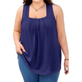 V FOR CITY Women Flowy Tank Top with Built in Bras Pleated Square Neck Tunic Tops Loose Summer Tanks Shirts in Kuwait