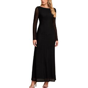 EYNMIN Long Sleeve Maxi Dress Backless Tie Bodycon Mesh 2025 Fall Formal Wedding Guest Dresses for Women in Kuwait