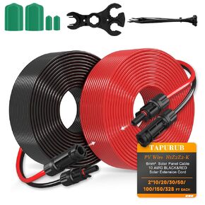 10FT 10AWG كابل تمديد الألواح الشمسية 6 مم ² سلك PV TAPURUB النحاس المعلب مع موصل مقاوم للماء أنثى وذكر للقارب الشمسي الكهروضوئي البحري RV في الهواء الطلق - 10 مقياس (أسود وأحمر) in Kuwait