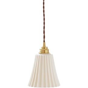 LNPTAL Vintage Pleated Pendant Light, 6.3'' White Ceramic Shade Chandelier, E26 Brass Lamp Holder Hanging Ceiling Fixture for Kitchen Island, Bedroom, Farmhouse, and Dining Room in Kuwait