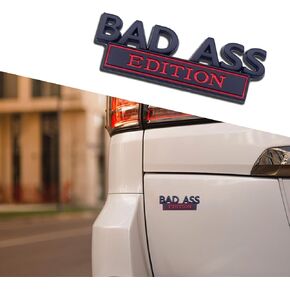 شعار إصدار Car Bad Ass، ملصق سيارة ثلاثي الأبعاد مع لاصق 3M، ملحقات السيارات لصندوق غطاء الشبكة الأمامية للباب الخلفي، مناسب لمعظم السيارات وسيارات الدفع الرباعي والشاحنات (فضي/أسود) in Kuwait